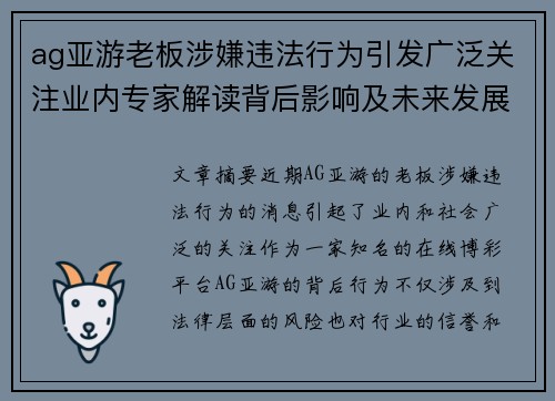 ag亚游老板涉嫌违法行为引发广泛关注业内专家解读背后影响及未来发展趋势